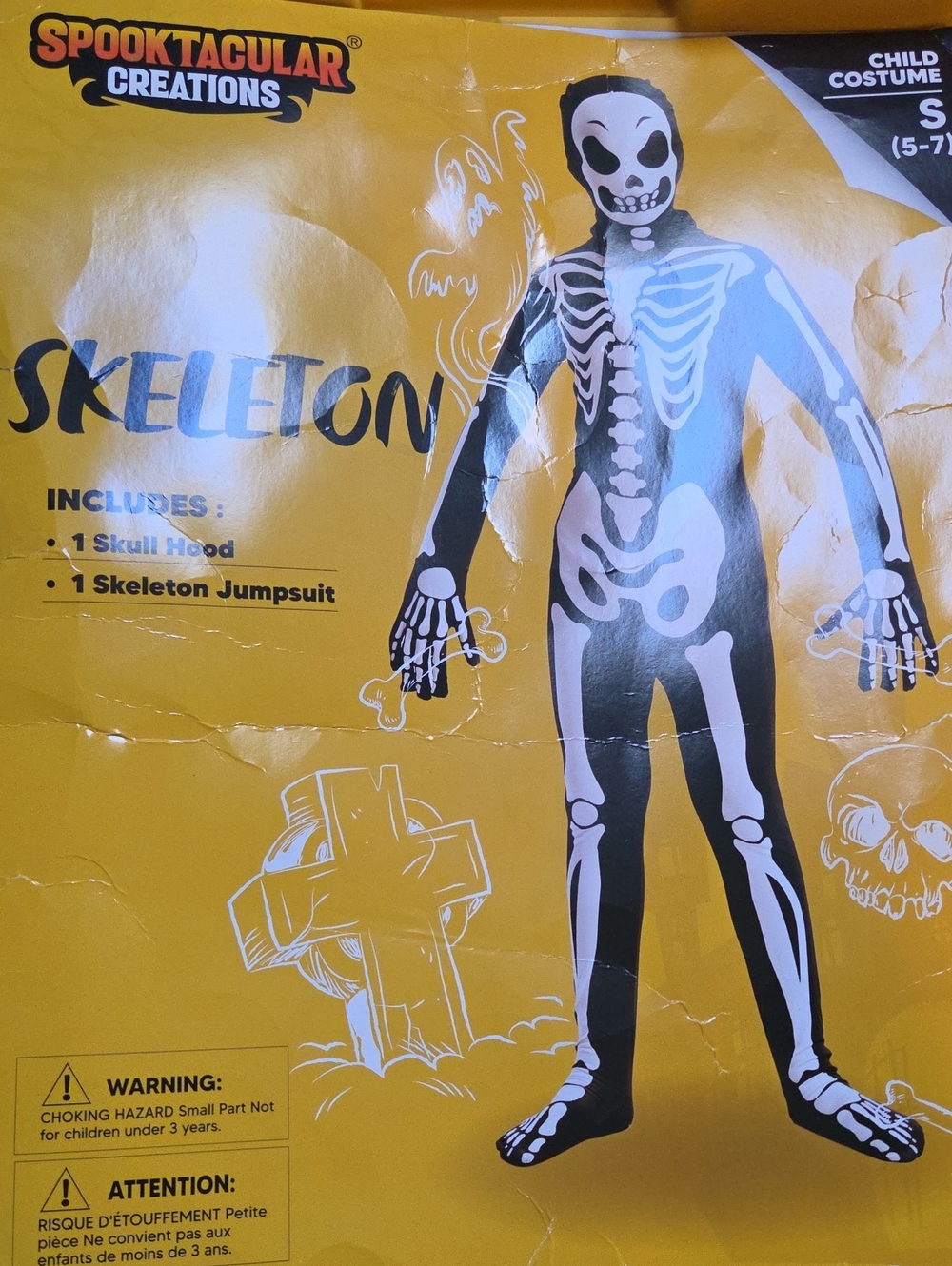 Kids Skeleton Costume - Black & White- Size Small 6/7